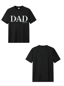 T-shirt col rond personnalisé avec photo, convient pour la Fête des pères, la Fête des mères, impression de portrait personnalisé de bébé/ami/couple/famille/animal de compagnie, rassemblement familial, groupe, gros plan, festival de musique, cadeau de fête, cadeau de mariage, cadeau de Fête des pères, cadeau pour le meilleur ami, cadeau d'anniversaire, cadeau de la Saint-Valentin, cadeau pour lui, Top noir, automne, Top d'automne, Top pour homme - Noir - Voir 2