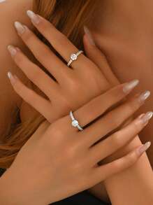 1pc Exquisite Luxury Newly Designed Rhinestone Inlaid Stainless Steel Ring, French Wedding Engagement Party Jewelry Accessory - Diamond Ring - View 5