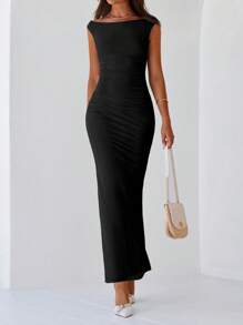 Women Elegant One Shoulder Mesh Maxi Dress Maxi Dress Summer Sleeveless Ruched Slit Back Bodycon Dress Formal Cocktail Wedding Guest Night Out Evening Valentine's Day Long Maxi Dress - màu đen - Xem 6