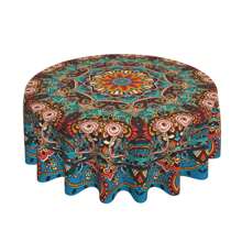 1 bucată față de masă rotundă de 60 de inchi, design cu mandala boemă, cârpă de masă rotundă, colorată, rezistentă la apă, covorașă de picnic pentru grătar în curte în stil boho, decor pentru bucătărie de acasă