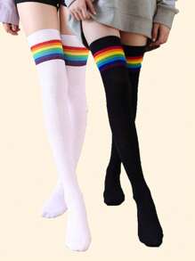 1 Pair Women's Rainbow Striped Over-The-Knee Socks