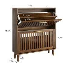 Shoe Storage Cabinet With 2 Flip Louvered Drawers, Slim Shoe Organizer Rack With Golden Handles, Freestanding Hidden Entryway Shoe Cabinet  For Hallway, Walnut - Walnut - View 3