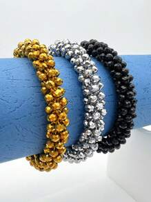 Esbbela Set de 3 pulseras Festival Gift, pulseras de cuentas, cristal artificial, apilables, elásticas, para mujeres de 6.5-8 pulgadas, para uso diario y vacaciones - vistoso - Ver 22