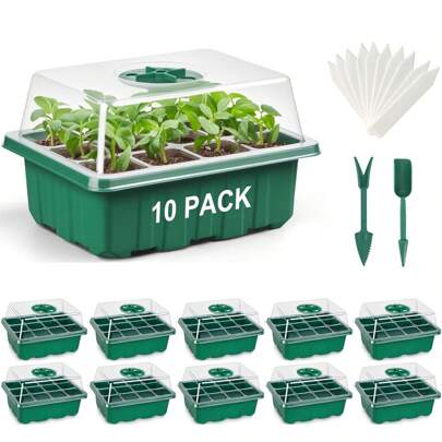 10 Packs/5 Packs Seed Starter Tray Seed Starter Kit With Humidity Dome (120 Cells Total Tray) Seed Starting Trays Plant Starter Kit And Base Mini Greenhouse Germination Kit For Seeds Growing Starting