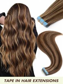 20pcs Tape-In Hair Extensions, Real Human Hair, Salon-Grade Straight Hair, Seamless Adhesive, Double-Sided Tape, Invisible Hair Extensions