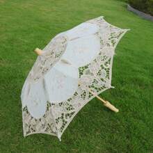 Lace Parasol Umbrella Vintage Wedding Bridal Lace Umbrella Craft White Lace Decorative Umbrella Photography Scene Prop - Ivory - View 5