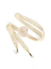 1pc Camellia Lace Faux Pearl Pendant Waist Chain, Girl's Versatile Dress Shirt Floral Belt, Adjustable Knotted Waist Rope - one-size - View 4