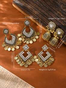 1pair Luxurious Vintage Heart-Shaped Rhinestone Earrings,South Asian Style Alloy Birdcage Pendant Jhumka Suitable For Women's Daily Wear, Party Jewelry
