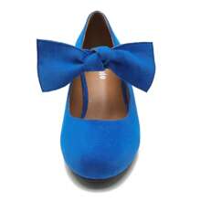 Womens Bow Heels Mary Jane Shoes Removable Bow Closed Toe Chunky Heel Dress Pumps - 寶藍色 - 查看 6