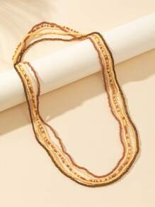 5pcs Set Elastic Rice Beaded Waist Chain, Bracelet, Body Chain, Red Color Bohemian Combination Fashionable For Women