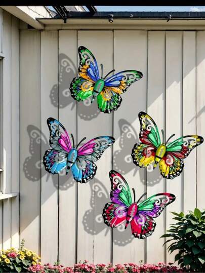 4pcs Metal Butterfly Wall Art Decor, Perfect Gift For Family & Friends, Decorative Hanging Metal Butterflies For Garden, Patio, Living Room, Balcony