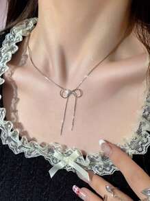 1pc Girl's Delicate Velvet Bow Pearl Decor Necklace, Minimalist Korean Style Choker Necklace