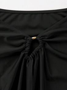 Sexy And Elegant Solid-Color Coffee Three Pieces Women's Bikini Swimsuit For Spring And Summer, Perfect For Beach Vacations, Parties And Dates - Black - View 5