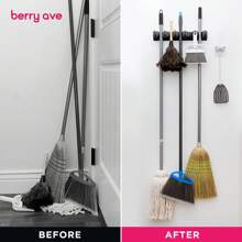 Wall Mounted Mop Holder 3/4/5 Position Multi-Functional Broom Hanger Shelf Home Kitchen Storage Black Magic Plastic Mop Holder - Multicolor - View 6