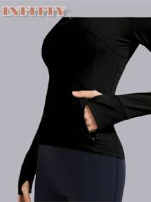 Zipper Front Fitted Running Top, Breathable Naked Feeling Yoga Training Quick-Dry Jacket - Black - View 5