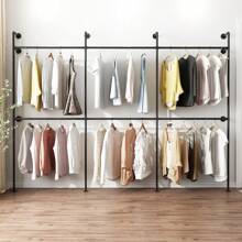 Industrial Pipe Clothing Rack Wall Mounted, Clothes Racks With Double Hanging Rods For Closet Storage Garment Rack For Home Boutique - Black - View 3
