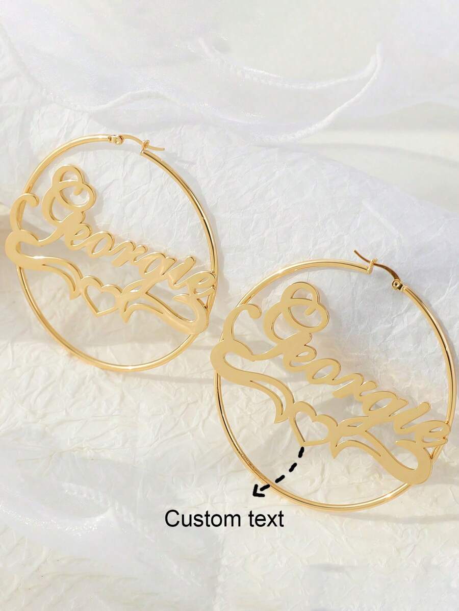 Stainless Steel Personalized Name Earrings, Hypoallergenic Earring Studs, Minimalist Jewelry Gift For Women, All-Season Daily Wear, Customized Letter Hoop Earrings, Design - Multicolor - View 1