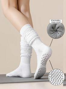 1 par de calcetines deportivos de velour grueso antideslizantes para yoga y pilates, adecuados para deportes en interiores, fitness, running, apilables para pantorrilla, para gimnasio, otoño - Blanco - Ver 23