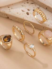 6pcs/Set French Minimalist Design Metal Vintage Ring Set, Suitable For Parties, Gifts, And Daily Wear