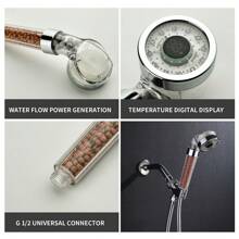 1pc Hydroelectric LED Shower Head With Temperature Display In °C And °F, Handheld Showerhead, Explosion-Proof Hose, American Style Bracket