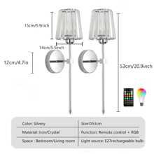 Battery Operated Crystal Wall Sconces 1/2 Gold Wireless Wall Sconce With USB Rechargeable LED Light Bulbs 12 Colors Dimmable Crystal Wall Lamp With Remote For Bedroom Living Room, Bulbs Included Without Light Bulb Vintage Wall Sconce Rechargeable Wall Sconce Stick On Sconces Wall Lighting