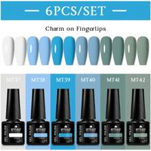 Mtssii Juego de 6 esmaltes de uñas en gel de unicolor de 7 ml, colores primavera-verano, glitter, negro, blanco, rojo, resistente a remojo, UV, semi-permanente, suministros para uñas