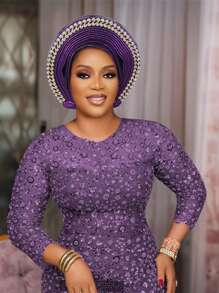 1pc Women's Traditional Multi-Layer Rhinestone Embellished Solid Color Head Wrap, Suitable For Weddings And Holiday Gifts, Abaya Hijab - Multicolor - View 18