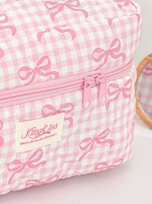 1 Peça Bolsa de Cosméticos Quadriculada Rosa para Mulher, com Zíper e Portátil, Fashionável e Fofa com Grande Capacidade, Acolchoada, Adequada para Armazenamento de Cosméticos, para Presente de Aniversário, para Dia da Mãe, Conjunto de Viagem de Estilo Doce