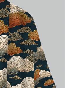男士金色云朵图案和服服饰、休闲沙滩衬衫