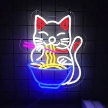 Neonowe znaki dekoracyjne z serii anime, w tym dinozaury / koty szczęścia jedzące makaron / kot i księżyc z anime / postać z anime / kupidyn / chmury z anime, neonowe światła LED do dekoracji ścian, dekoracja pokoju gier, nadająca się do sypialni, pokoju gier, pokoju e-sportowego, męskiej jaskini, baru, klubu, prezentu urodzinowego, zasilana przez USB, energooszczędna, bez ogrzewania, w zestawie łańcuszek do zawieszania, łatwa instalacja