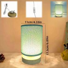 3-farbige, dimmbaren USB LED Lampe - Boho Stoff & Massivholz Nachttischlampe, dimmbare Helligkeit für Schlafzimmer, Wohnzimmer, Arbeitszimmer - gemütliches nordamerikanisches Geschenk für Teenager, minimalistische Heimdekoration, USB betrieben