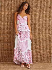 Women's 2025 Floral Summer Long Dresses Design Cake Skirt Boho Dresses For Vacation Travel Wear - Hồng - Xem 3