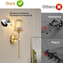 Battery Operated Crystal Wall Sconces 1/2 Gold Wireless Wall Sconce With USB Rechargeable LED Light Bulbs 12 Colors Dimmable Crystal Wall Lamp With Remote For Bedroom Living Room, Bulbs Included Without Light Bulb Vintage Wall Sconce Rechargeable Wall Sconce Stick On Sconces Wall Lighting