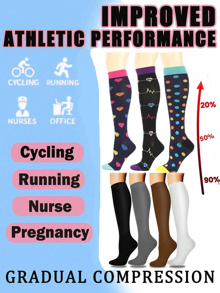 1 Pair/3 Pairs Of Compression Socks Are The Best Support For Women's Outdoor Sports Running Bicycles - Multicolor - View 1