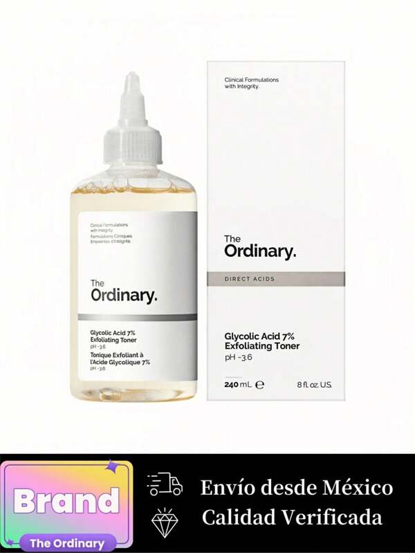 The Ordinary The Ordinary Glycolic Acid 7% Exfoliating Toner 240ml(Exfoliante,Antienvejecimiento, hidratación, control de aceite, poros meticulosos, blanqueamiento, reparación calmante