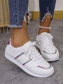 Zapatillas casuales de nueva llegada en primavera 2025, zapatos con cordones y suela gruesa, disponibles en stock - Blanco - Ver 1