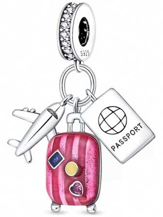 1 Charm de maleta, pasaporte y avión de una pieza,  de plata s925 plateado, serie de viaje, adecuado para pulseras o collares de mujer, joyería, regalos de viaje, 1 pieza Juego para joyería con dijes con motivos de avión, pasaporte y maleta para hacer pulseras y collares  joyería de mujer, San Valentín, día de la madre, navidad, ragalo de viaje con diseño de avión ideal para viajeros alrededor del mundo, adecuado para brazalete, collar y pulsera, perfecto para hacer joyas, ideal como regalo para mujeres y niñas