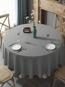1pc Gray Round Linen Tablecloth, Suitable For Living Room, Dining Room, Kitchen, Round Table Decoration, Wedding Decoration, Party, Birthday, Home Decor, Outdoor - Grey - View 5