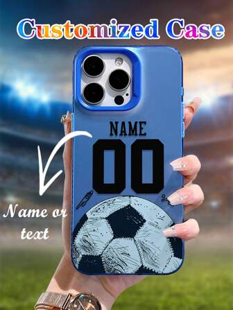 1pc Customizable Football Jersey Number Player Name Light Blue Half Football Detail IMD Blue Phone Protective Case Matte Anti-Shock Phone Case Compatible With Apple IPhone16 Premium, IPhone11, IPhone13promax, IPhone12, IPhone15promax,Stylish,Colorful,Vintage,Cute,Contracted,Funny,Custom,Personalized,Unique,Customized,Ideal Gifts For Him,Ideal Gifts For Her,Boyfriend,Girlfriend,Family,Friends,Grandparents,Couple,For Anniversaries,For Birthdays,Customized Phone Cases,Easy Comfort
