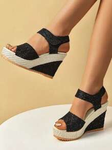 New Arrival Stylish Elegant Platform Thick Sole Comfortable Women's Sandals - Wedge Heel Sandals With Hook-And-Loop, Thick Bottom Platform Shoes, Breathable Lace Hollow Out Wedge Sandals, Open Toe Waterproof Platform High Heel Sandals For Women, Versatile Banquet Matte Shoes