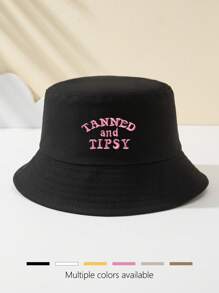 1pc Women's Fox Letter Embroidered Bucket Hat, Outdoor Sports Travel Beach Essential, Breathable Fashion Versatile Sun Hat - J - View 1