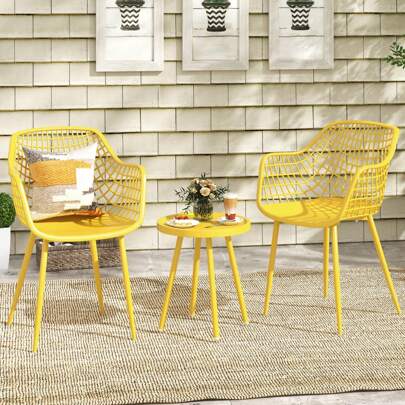 Lifezeal 3 Piece Patio Bistro Set All Weather Heavy Duty Table And Chairs Set Of 2 Black/Yellow