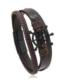 1pc Retro Black Helm Design Minimalist Leather Bracelet For Men - Rudder - View 12