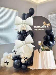 Set de 122 globos blancos con lazo para cumpleaños, globos de látex perlados, globos blancos con lazo, globos de látex en forma de corazón, lazos negros, adecuado para fiesta de cumpleaños, fiesta con lazos, despedida de soltera, boda, fiesta de despedida de soltera - Multicolor - Ver 4