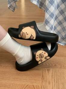 XIXITIAO 水豚情侣拖鞋，柔软平底休闲拖鞋，EVA防滑可爱拖鞋，纯色经典平底拖鞋，搭配时尚水豚图案，适合户外/海滩/家居使用，春夏