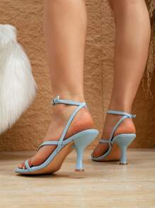 Giày sandal cao gót nữ, sandal xỏ ngón quai vuông, sandal cao gót gợi cảm, thanh lịch và thoải mái, sandal cao gót hở mũi quai mảnh, giày cao gót nhiều quai chéo, sandal dự tiệc mùa hè, sandal gót nhọn thời trang, sandal cao gót buộc dây sang trọng, cỡ tiêu chuẩn - Màu xanh lam - Xem 3