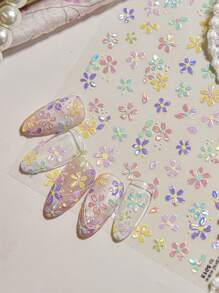 1 张贝壳光花美甲贴纸 - 柔和色彩的彩虹花卉图案，自粘，一次性，非常适合 DIY 美甲、母亲节礼物、可爱的指甲饰品 - 彩色 - 查看 1