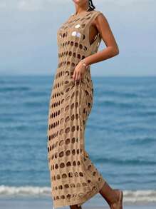 Robe de plage sexy pour femmes, robe mini ajourée en tricot, robe de plage semi-transparente