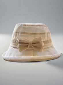 1pc Elegant Bow Decor Casual Two-Tone UPF Sun Hat, Breathable Bucket Hat For Spring/Summer/Autumn