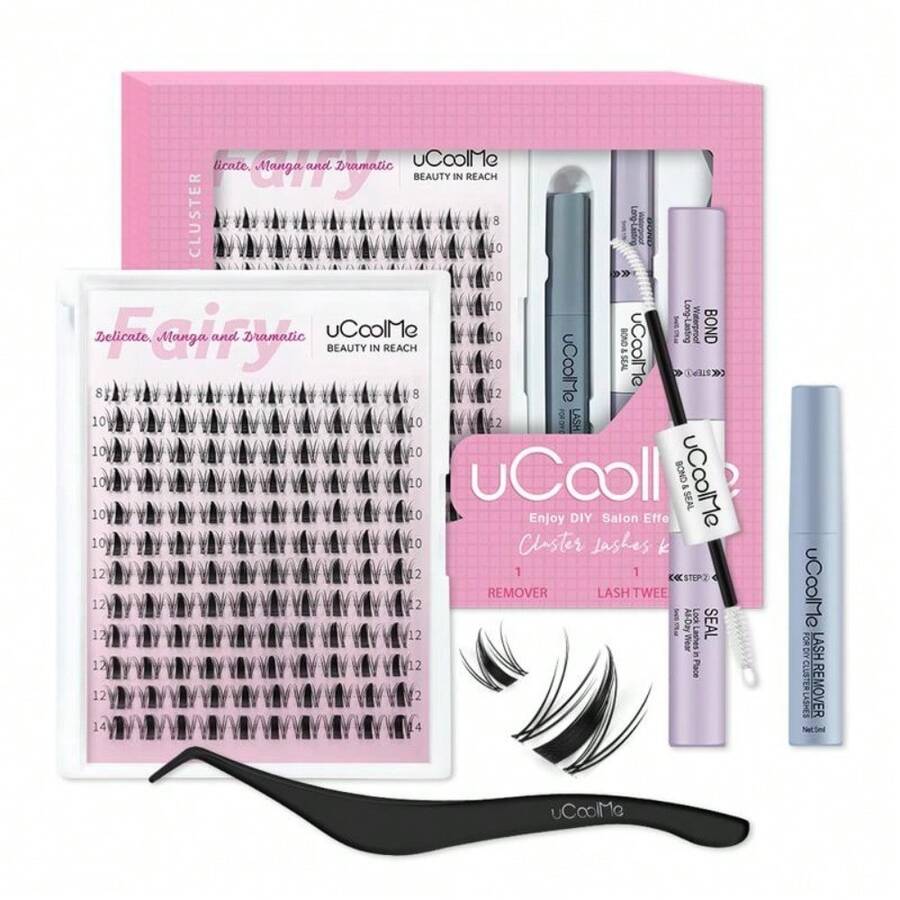 UCoolMe Lashes Fairy Lashes Cluster C Curl 140 Pcs Individual Lash Clusters False Eyelashes Extension Natural Look Beginner Friendly Bond Seal Remover Ultra-Thin Band Makeup 8-18mm Manga Anime Christmas Gift Lash Cluster Kit Sringtok - 短款仙女套裝 - 查看 1